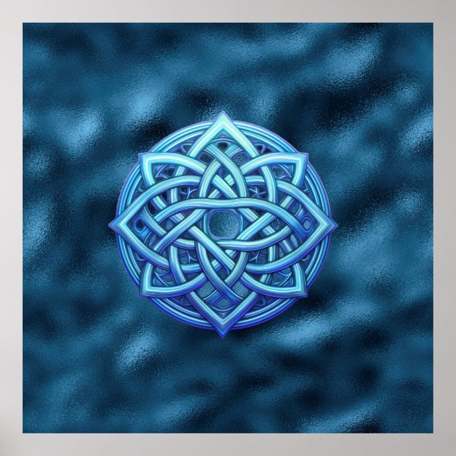 Metallic Arctic Blue Celtic Knot Dark Clouds  Poster (Framsidan)