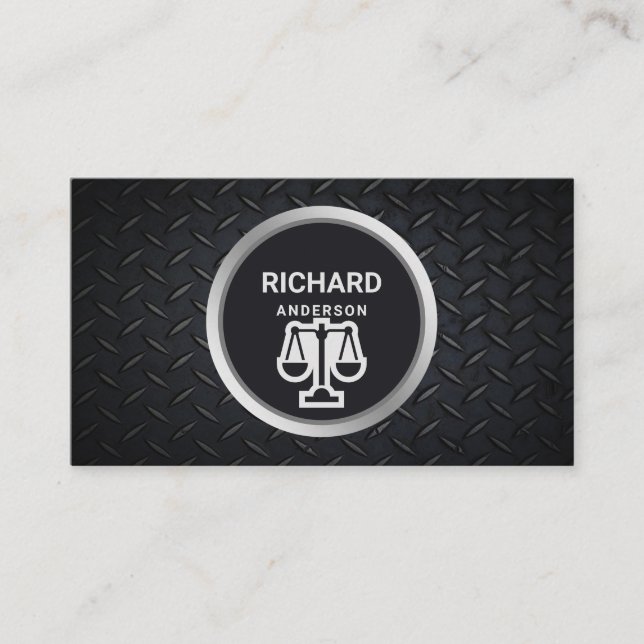 Metallic Black Steel Justice  advokat Attorney Visitkort (Framsida)