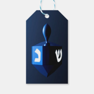 Metallic Blue Dreidel Presentetikett