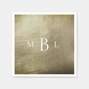 Metallic Bronz White Monogram Bröllop Cocktail Pappersservett