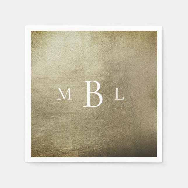 Metallic Bronz White Monogram Bröllop Cocktail Pappersservett (Framsidan)