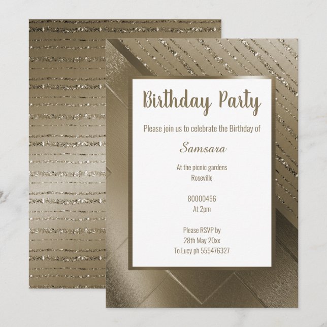 METALLIC BRONZE GLITTER MÖNSTER BIRTHDAY INBJUDNINGAR (Fram/baksida)