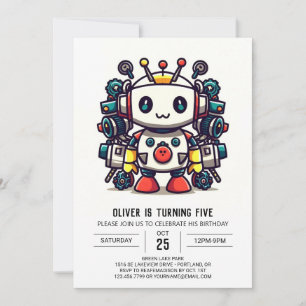 Metallic Builder Robot Birthday Inbjudningar