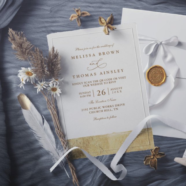 Metallic Dipped Gold Minimalist QR Code Wedding Inbjudningar (Skapare uppladdad)