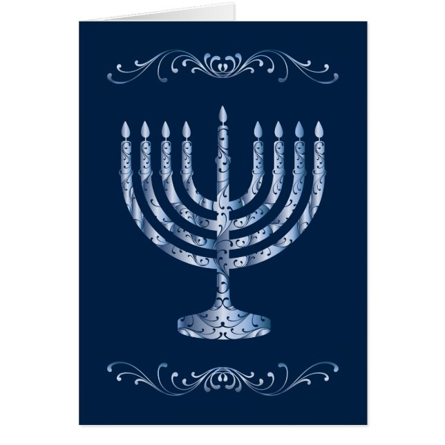 Metallic Filigree Menorah Hälsningskort (Framsidan)