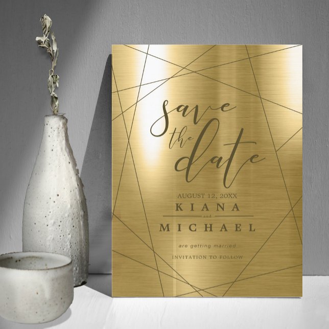 Metallic Geometric Bröllop Guld ID648 Spara Datumet (Skapare uppladdad)