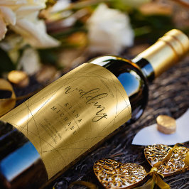 Metallic Geometric Bröllop Guld ID648 Vinflaska Etikett