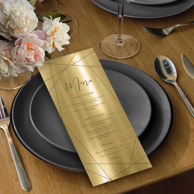 Metallic Geometric Bröllop Menu Guld ID648 (Skapare uppladdad)