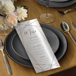 Metallic Geometric Bröllop Menu Silver/Black ID648
