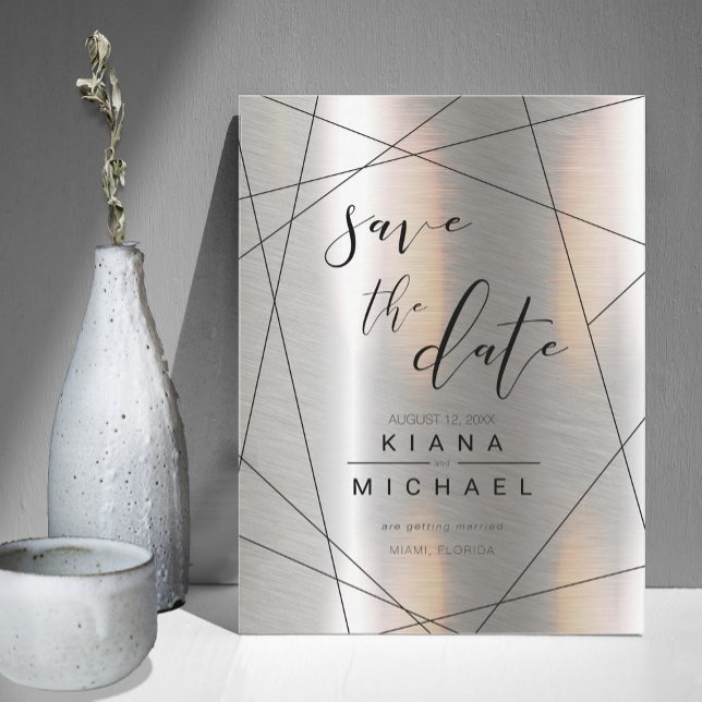 Metallic Geometric Bröllop Silver/Black ID648 Spara Datumet (Skapare uppladdad)