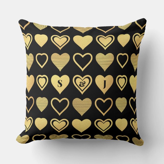 Metallic Gold Accent Hearts Valentine Gift Kudde (Framsida)