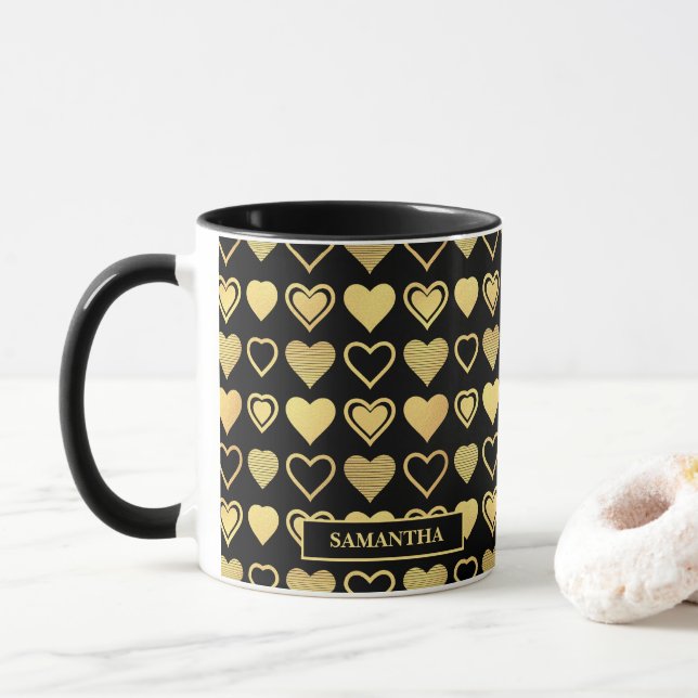 Metallic Gold Accent Hearts Valentine’s Gift Mugg (Med munk)