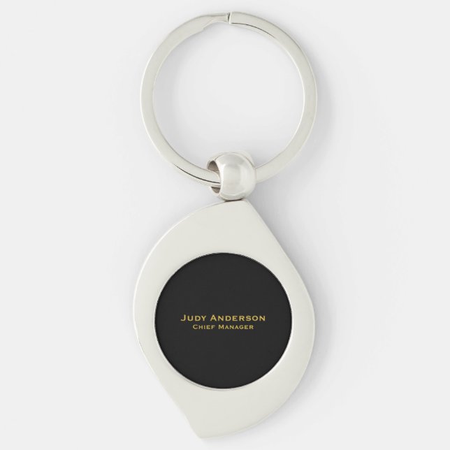 Metallic Gold & Black Professional Modern Name Pro Swirl Silverfärgad Nyckelring (Framsidan)