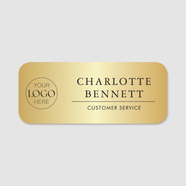 Metallic Gold Custom Logo Office Employee Staff Namnbricka (Framsida)
