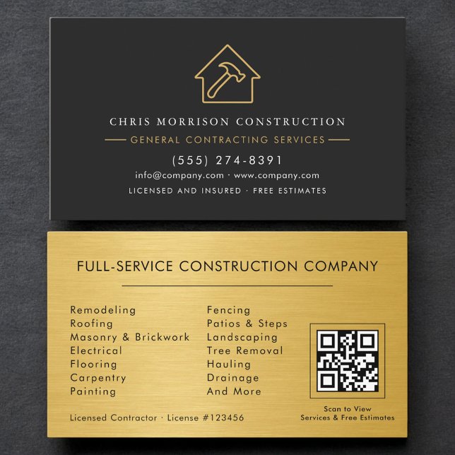 Metallic Gold General Contractor QR Code Visitkort (Skapare uppladdad)