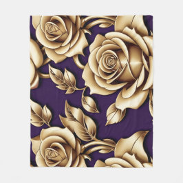 Metallic Gold Roses On A Matte Deep Purple  Fleecefilt