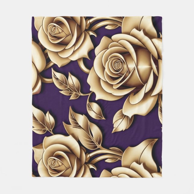 Metallic Gold Roses On A Matte Deep Purple  Fleecefilt (Framsidan)