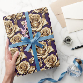 Metallic Gold Roses On A Matte Deep Purple  Presentpapper