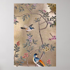 Metallic Golden Garden Chinoiserie med Sång Birds Poster