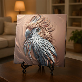 Metallic Golden Silver Embossed Cockatoo Parrot  Kakelplatta