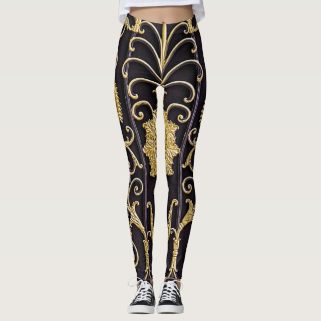 Metallic grind, intricate mönster design. leggings (Framsida)