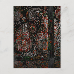 Metallic Grunge Paisley Red Rust Grått med rivets Vykort