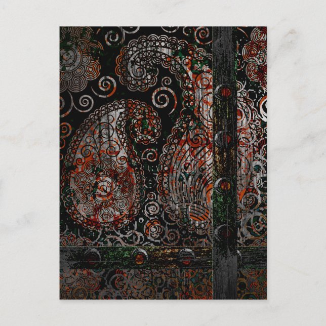Metallic Grunge Paisley Red Rust Grått med rivets Vykort (Framsida)