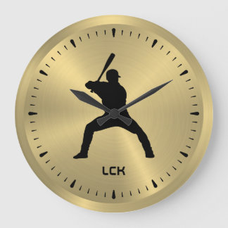 Metallic Guld Black Baseball Player Silhouette Stor Klocka