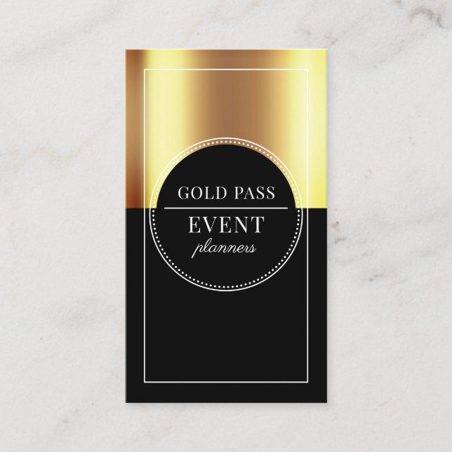 Metallic Guld Black Event Planner Visitkort (Framsida)