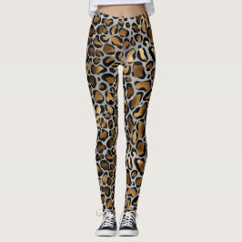 Metallic Guld & Black Leopard Spots on White Leggi Leggings