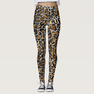 Metallic Guld & Black Leopard Spots on White Leggi Leggings