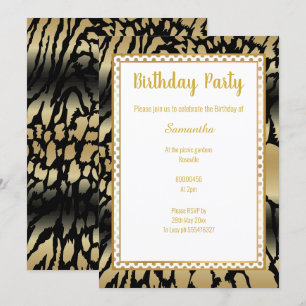 METALLIC GULD BLACK SPOT ANIMAL PRINT BIRTHDAY INBJUDNINGAR
