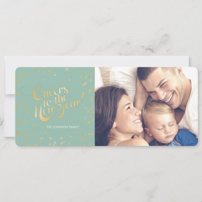 Metallic Guld dots Mint Cheers New Years Helgdagar Julkort (Framsida)