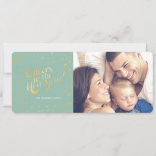 Metallic Guld dots Mint Cheers New Years Helgdagar Julkort