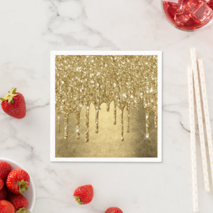Metallic Guld Drip Elegant Champagne Quinceanera Pappersservett