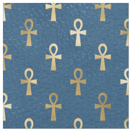 Metallic Guld Egyptian Ankh on Blue Tyg