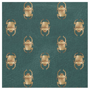 Metallic Guld Egyptian Scarab Beetles på Grönt Tyg