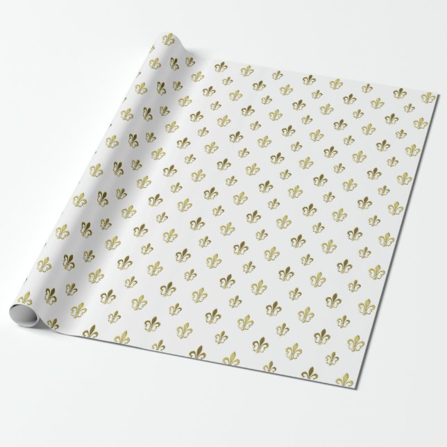 Metallic Guld Fleur de Lis Fransk Wrapping Papprar Presentpapper (Utrullad)