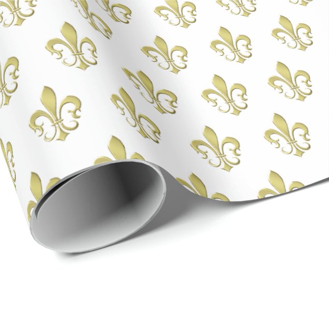 Metallic Guld Fransk Fleur de Lis Wrapping Papprar Presentpapper (Rullad Hörn)