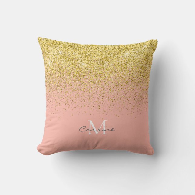 Metallic Guld Glitter Rain + Ro Quartz Monogram Kudde (Framsida)