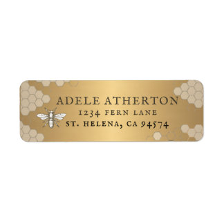 Metallic Guld Heraldic Bee Address Label Returadress Etikett