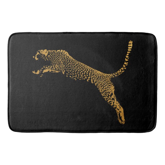 Metallic Guld Leaping Cheetah Badrumsmatta (Framsidan)