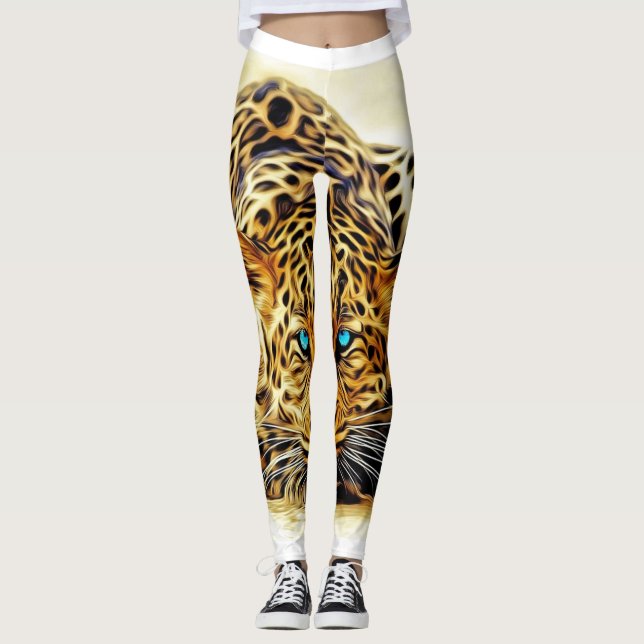 Metallic Guld Leopard Leggings & Yoga Byxor (Framsida)
