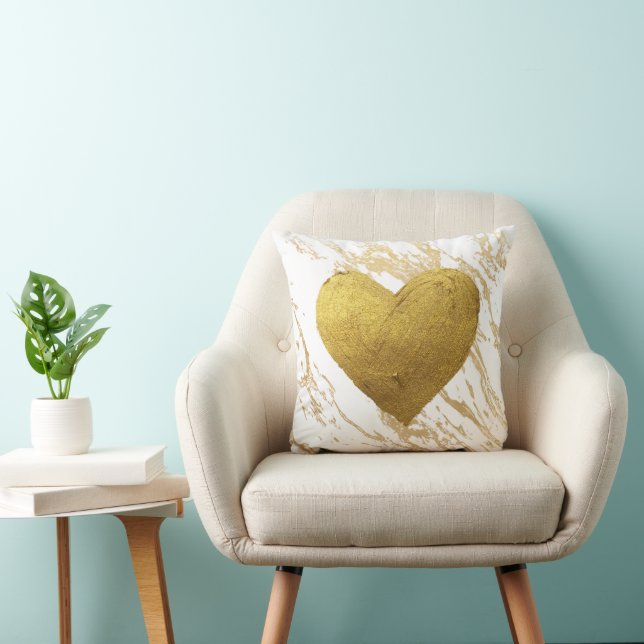 Metallic Guld Marble Heart  Kudde (Stol)