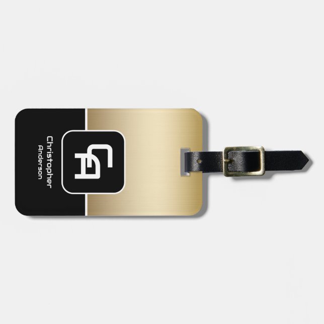 Metallic Guld Monogram Bagagebricka (Horisontell Framsida)