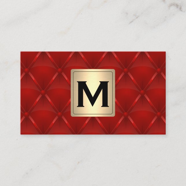 Metallic Guld | Monogram | Red Upholsted Visitkort (Framsida)