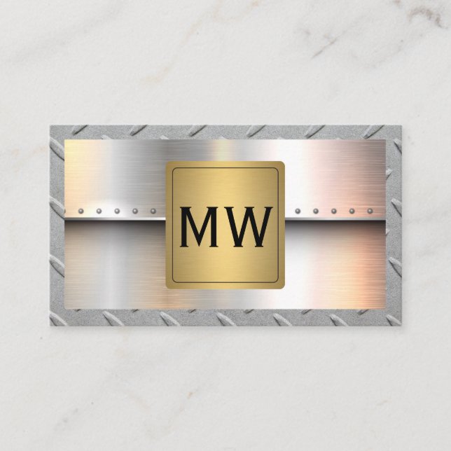 Metallic Guld Monogram | Rivets och stål Visitkort (Framsida)