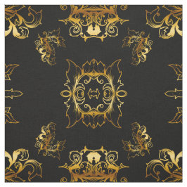 Metallic Guld Mönster på Black Tyg