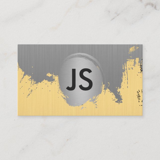 Metallic Guld och Silver Brushed/Monogram Visitkort (Framsida)