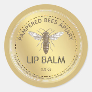 Metallic Guld Queen Bee Embossed Text Lip Balm Runt Klistermärke